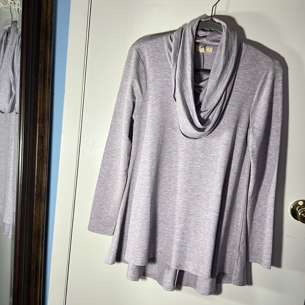 Cowl Neck Tunic- Light Lavender Heather Long Sleeve Top size Small